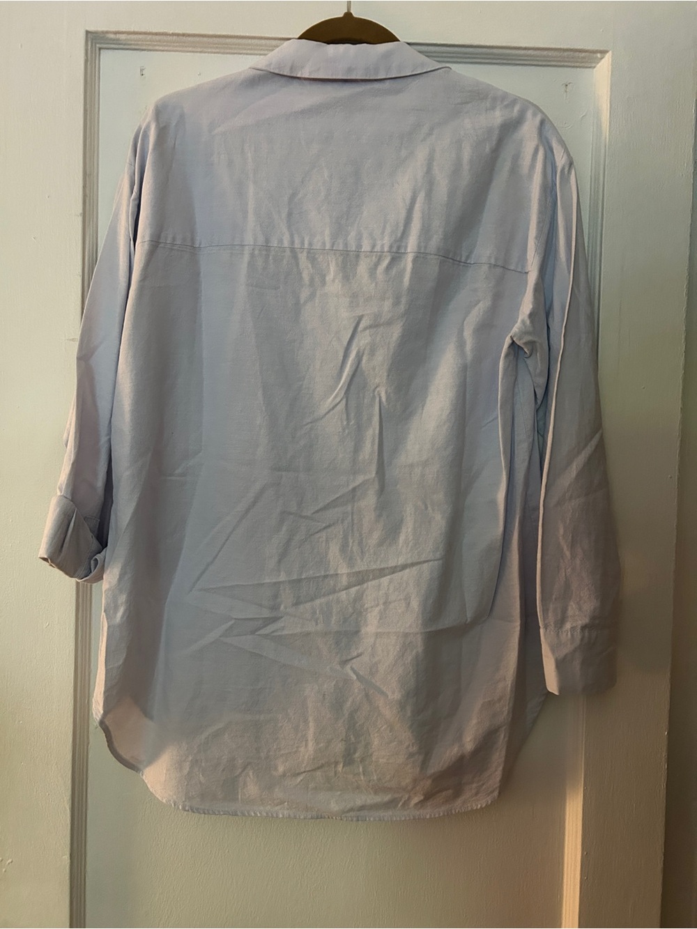 Zara Light Blue Button-Down Shirt with Green & Black Stripe Trim - Picture 4 of 5